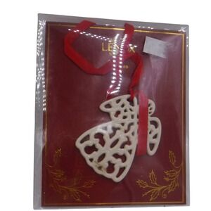 Lenox Ivory China Pierced Angel Charm Ornament Red Ribbon Gift Topper‎ NEW